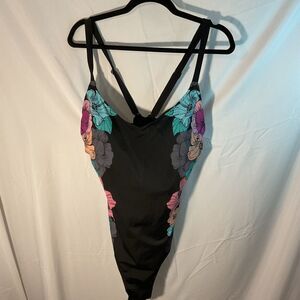 AVA-VIV -Floral Black One-Piece Swimsuit Sz 20W